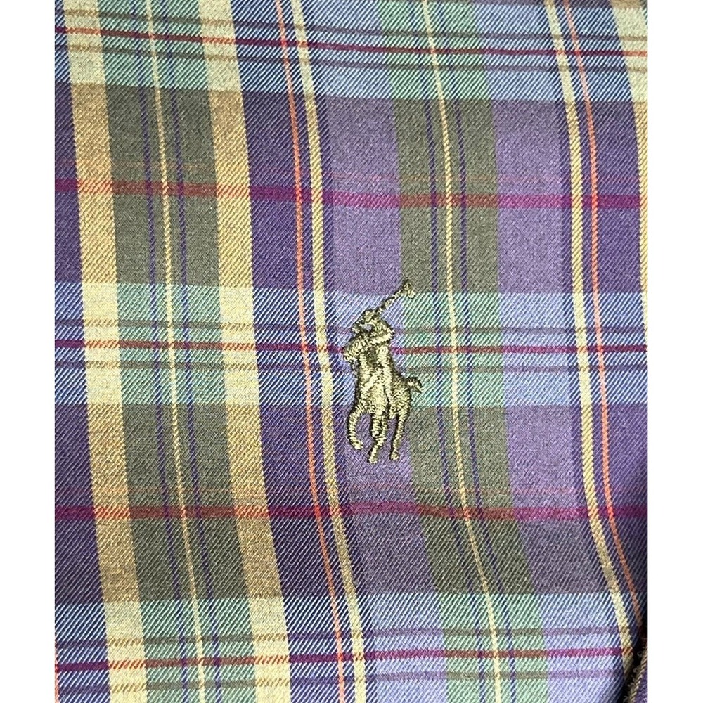 Vtg Ralph Lauren Shirt Mens XL Purple Green Plaid Classic Fit 100% Cotton Preppy